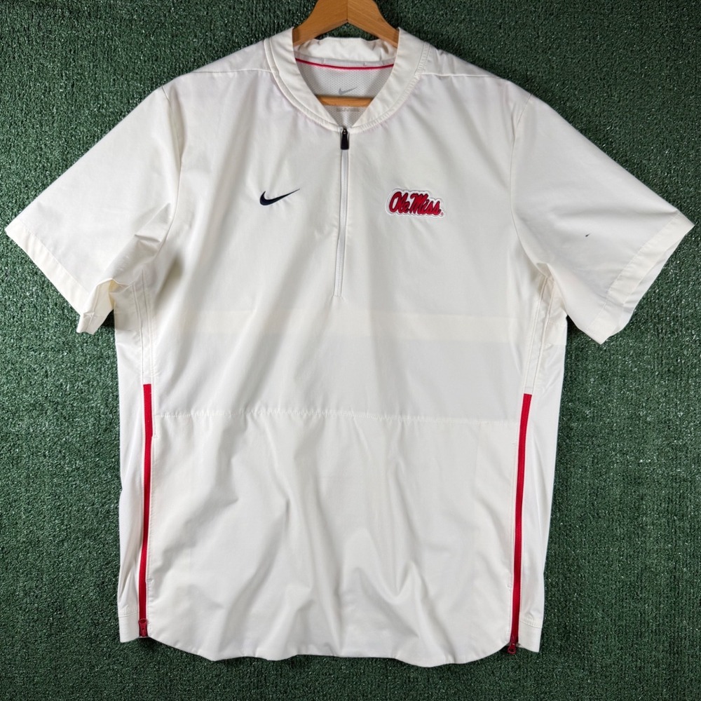 Nike Windbreaker Pullover Mens Large White Good Ole Miss Rebels Quarter Zip